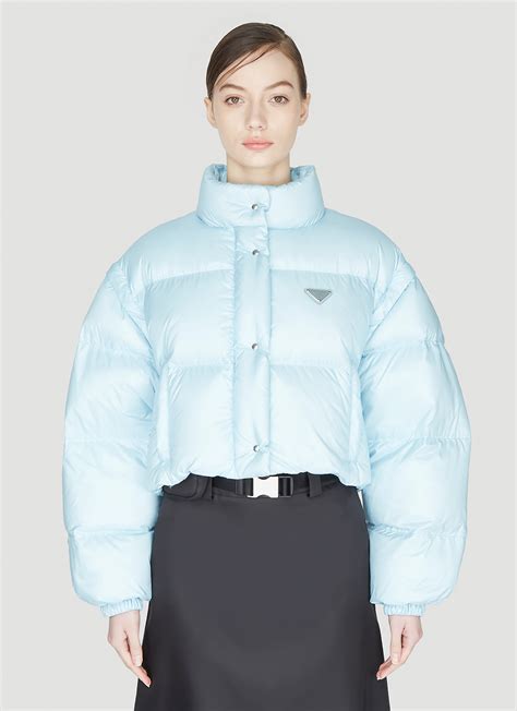 prada cropped puffer jacket blue|cropped oversized puffer jacket.